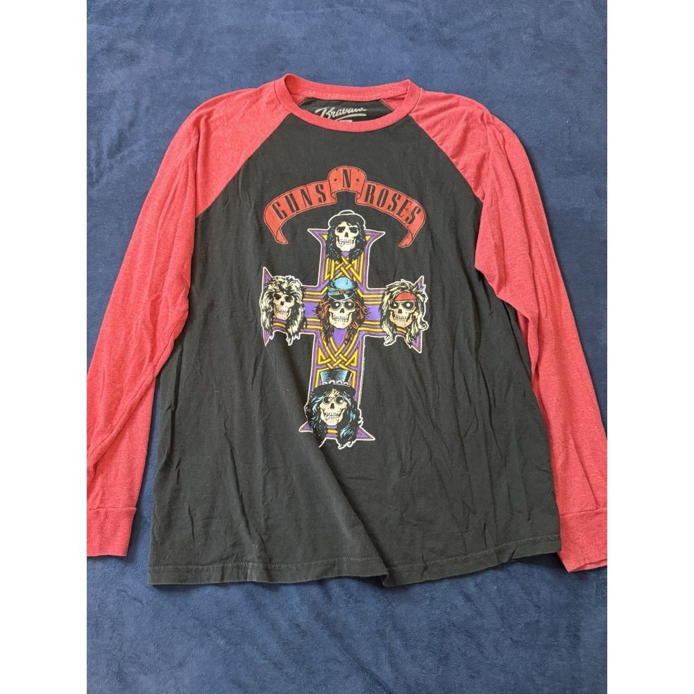 Bravado Guns N Roses Longsleeve T Shirt Mens L Black Red Y2K Raglan Band Tee